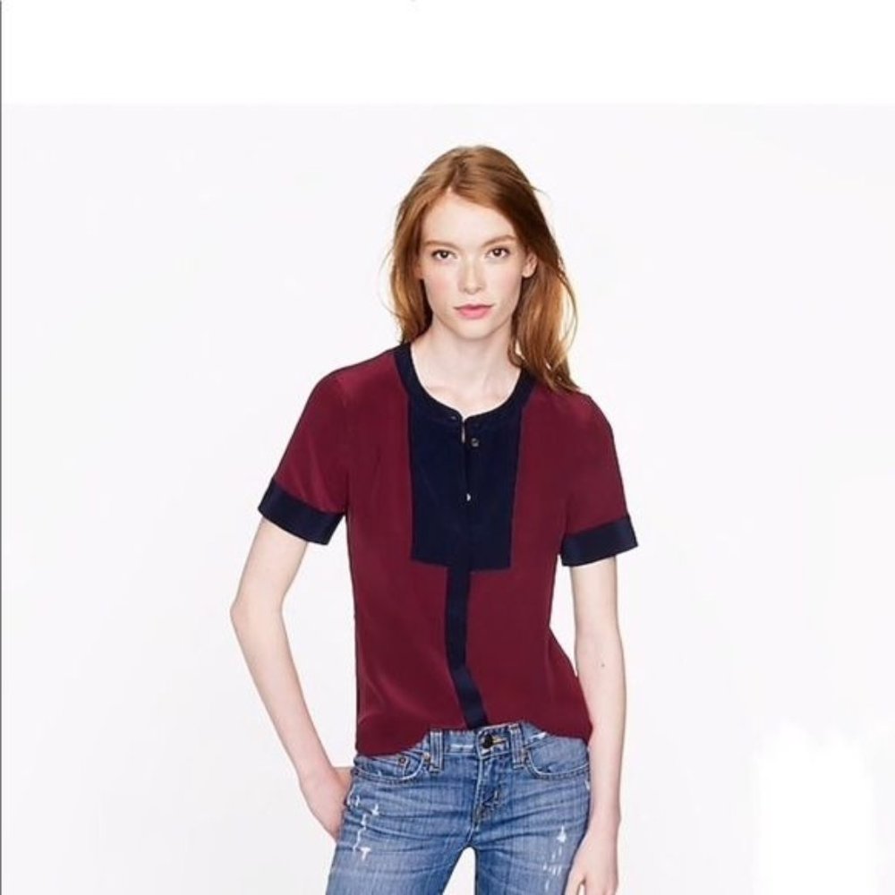 J.Crew Silk Purple Blue Bib Colorblock Blouse